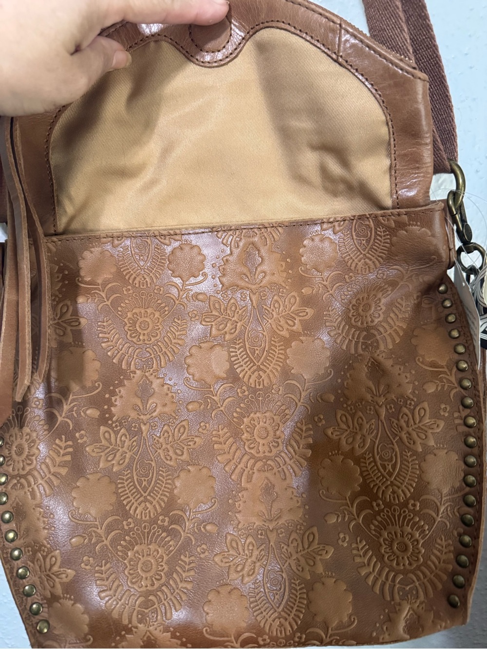 The Sak Brown Floral-Embossed Crossbody Bag with Tassel - Picture 8 of 15